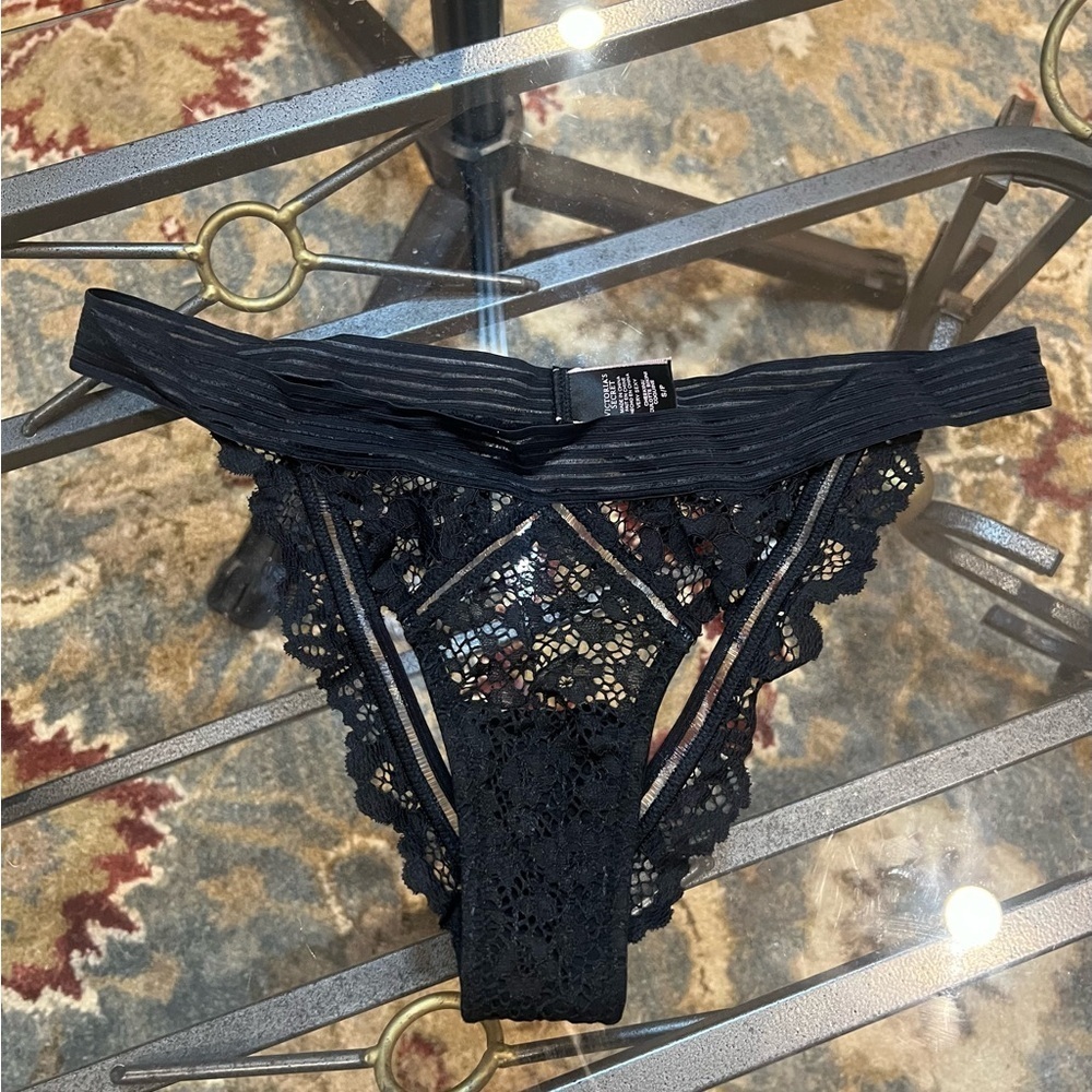 Victoria's Secret Peek-a-boo Black Lace Panty